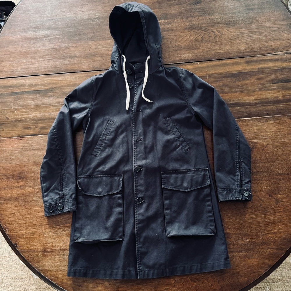 J crew  Women's navy basket weave  Utility field Jacket with Hood